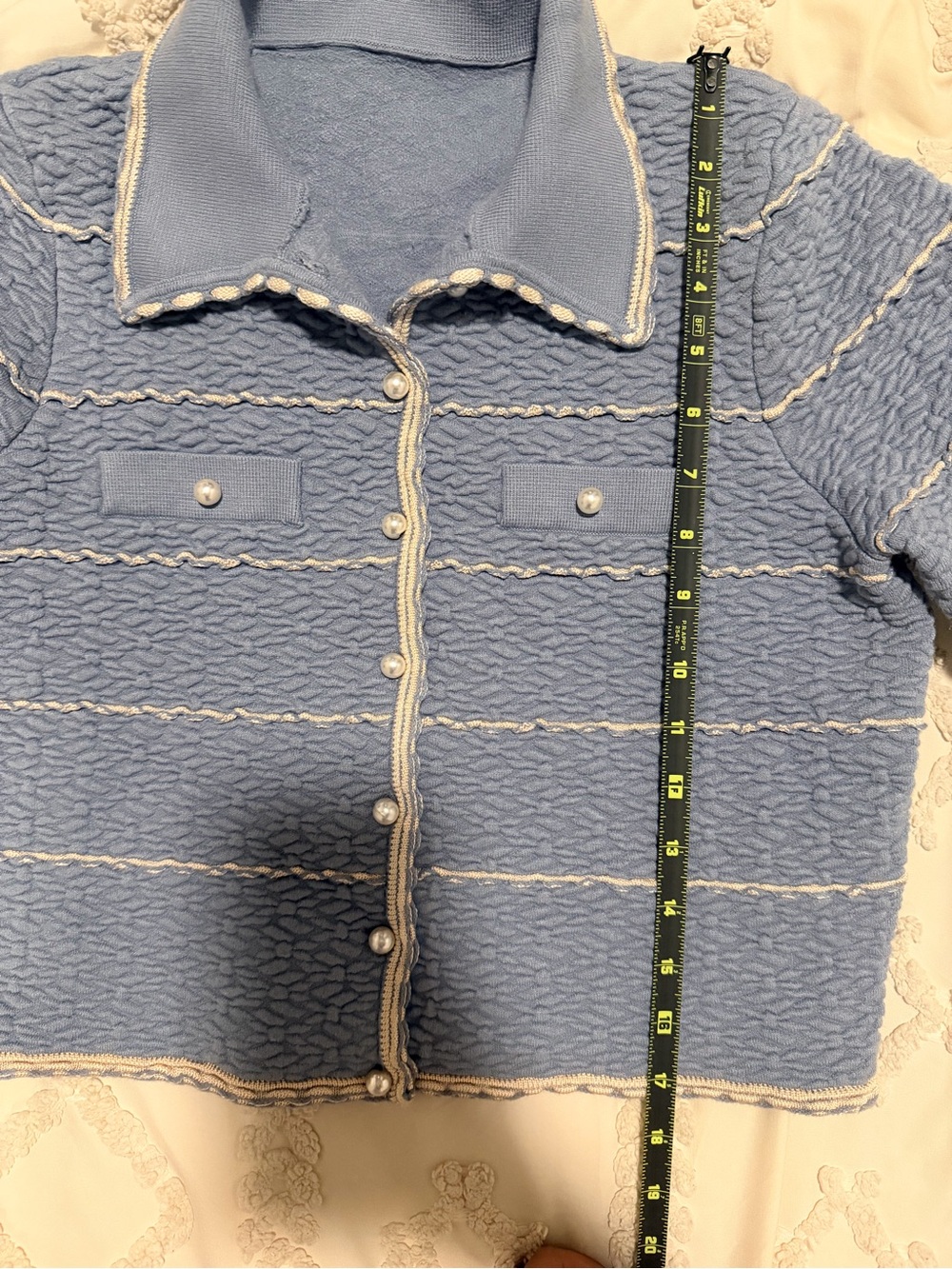 Sandro Light Blue Textured Pearl-Button Jacket and skirt - Picture 2 of 10